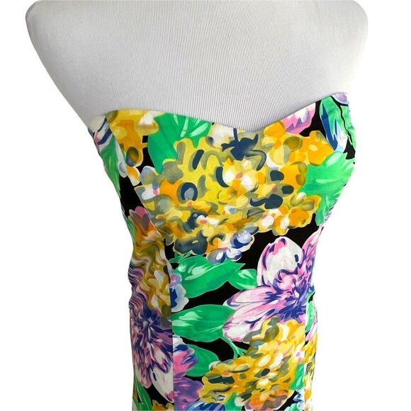 MINKPINK Bright Floral Body Con Sweetheart Strapless Dress S - Picture 1 of 7